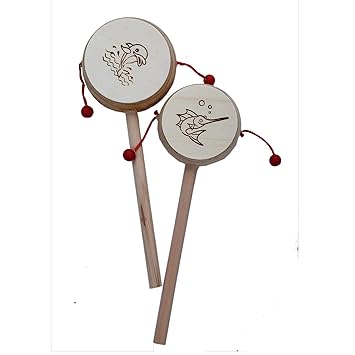 Wooden damru Toy - Kid's Musical Instrument Beautiful Handcrafted Set of 1 Gift idea | Fun Stuff for Kids-Brown