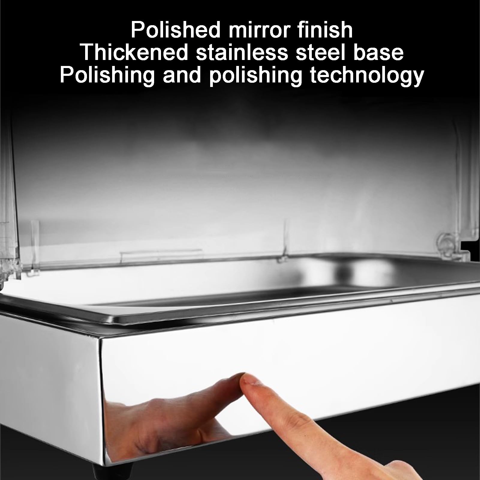 Edelstahl-Eiscreme-Serviertablett mit transparentem Rolldeckel, Lebensmittelspender, Vitrine für Löffel und Sils (2 cm, 1 Gitter)