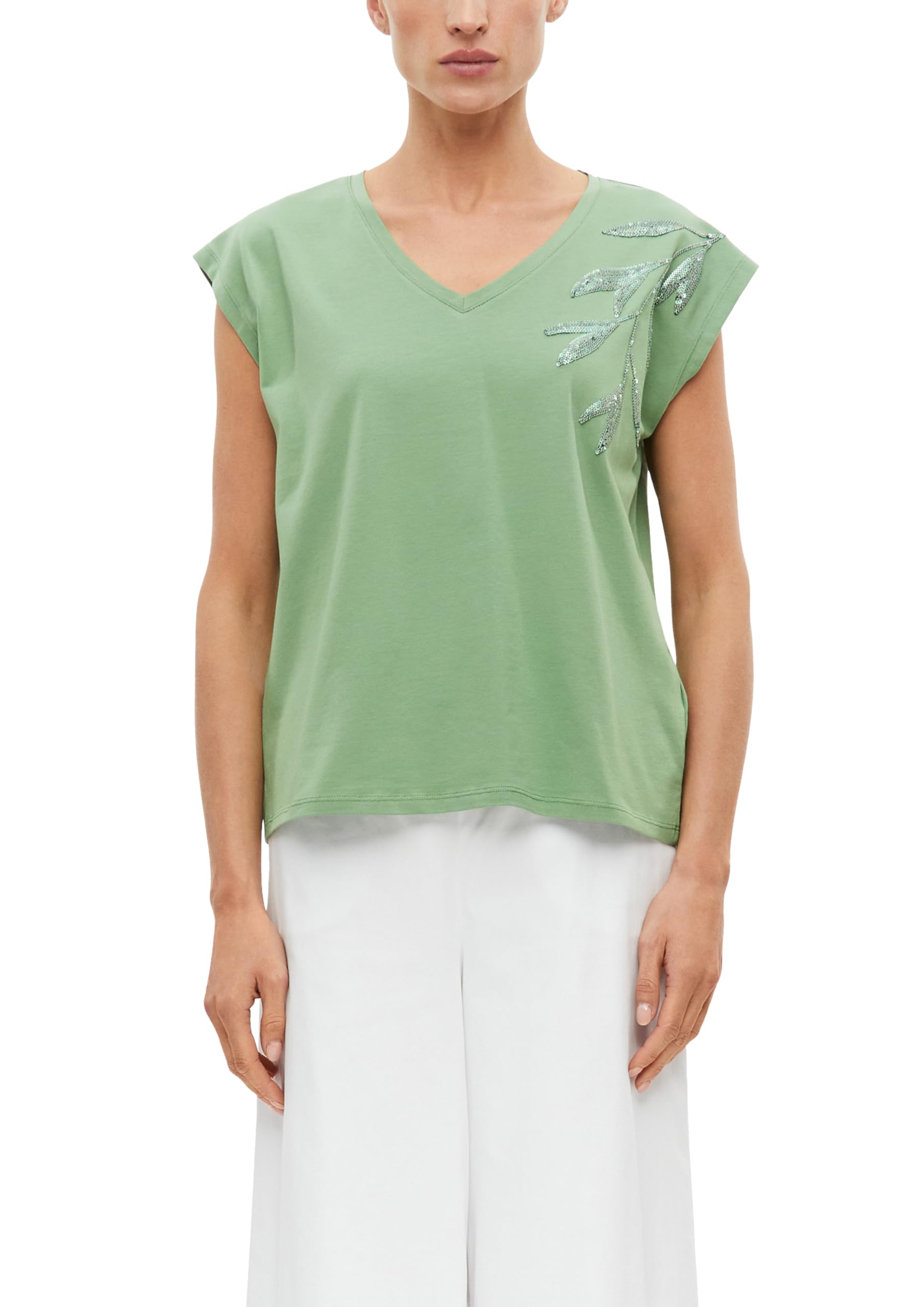 s.Oliver Women's 2178371 T-Shirt with Sequins (Pack of 1), Green, 14