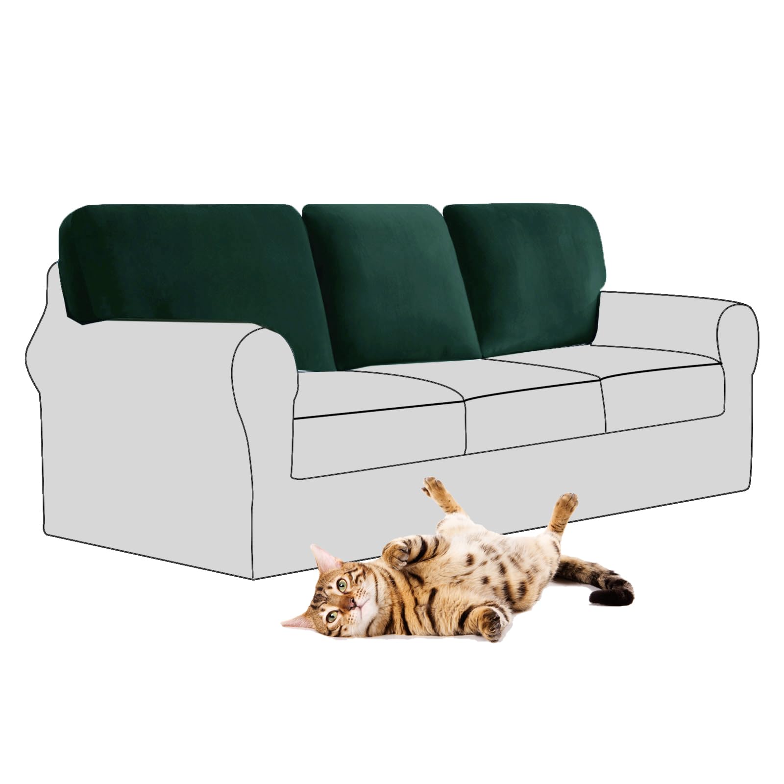 SYLC Stretch Velvet Sofa Backrest Cover, Back Cushion Covers Non-Slip Sofa Cushion Slipcovers for Couch Chesterfield Caravan RV Dinette (Dark green,3 pcs Rectangle M) โ image 1