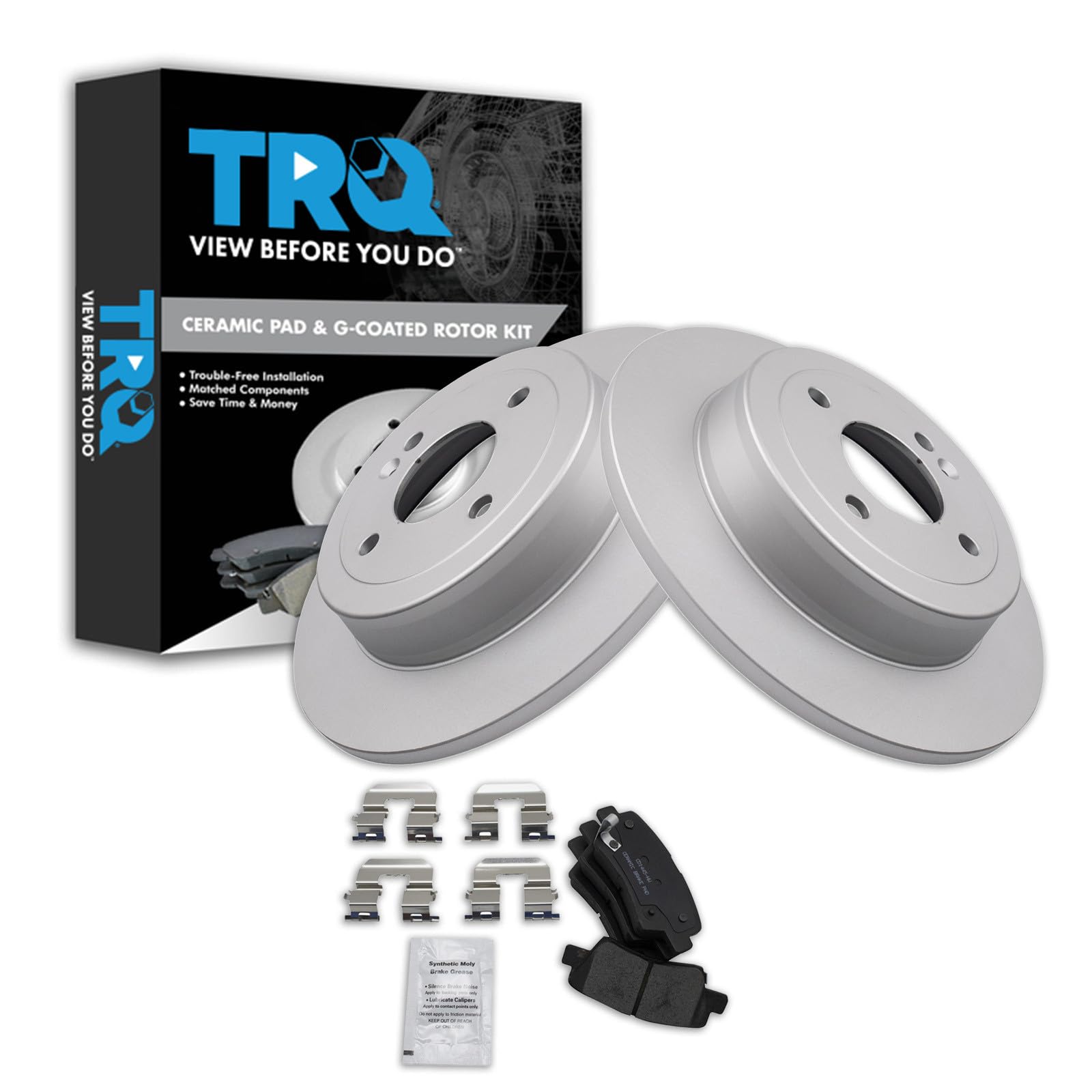 TRQ Rear Brake Pad and Rotor Set Ceramic Coated Rotors Compatible with 2012-2017 Hyundai Accent Kia Rio