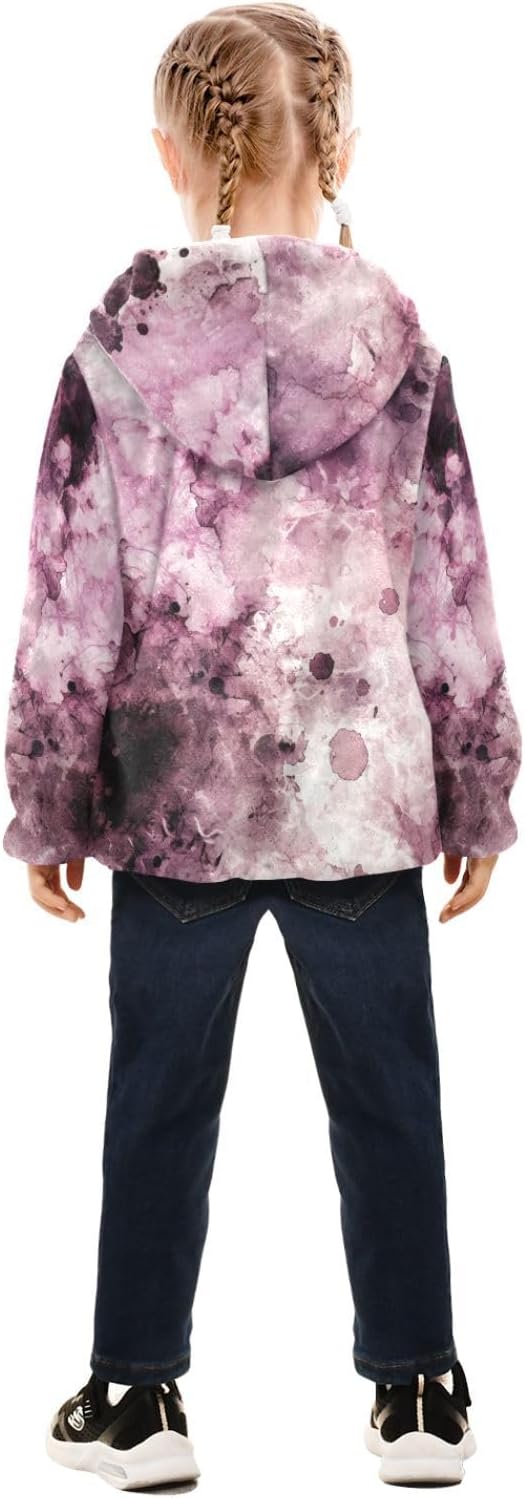GuoChe Watercolor Abstract Splash-ink Dark Purple Baby Girl Fleece Jacket