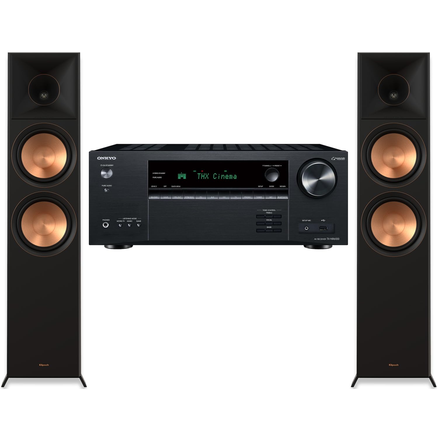 OnkyoTX-NR6100 7.2-Channel AV Receiver Bundle with 2X Klipsch Reference Premier RP 8000-F II Floorstanding Speakers, E2OKTXNR6100