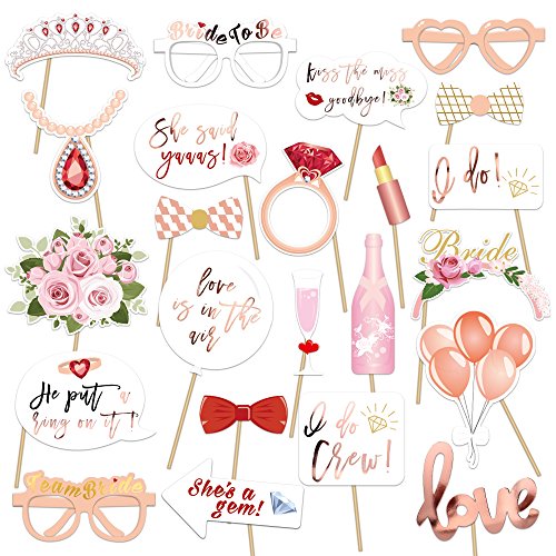 Wedding Bridal Shower Photo Booth Props(23Count),Konsait Metallic Rose Gold Bachelorette Photo Booth With Stick For Bridal Shower Girls Night Out Hen Party Gift Accessories Wedding Favor Supplies #TOP1