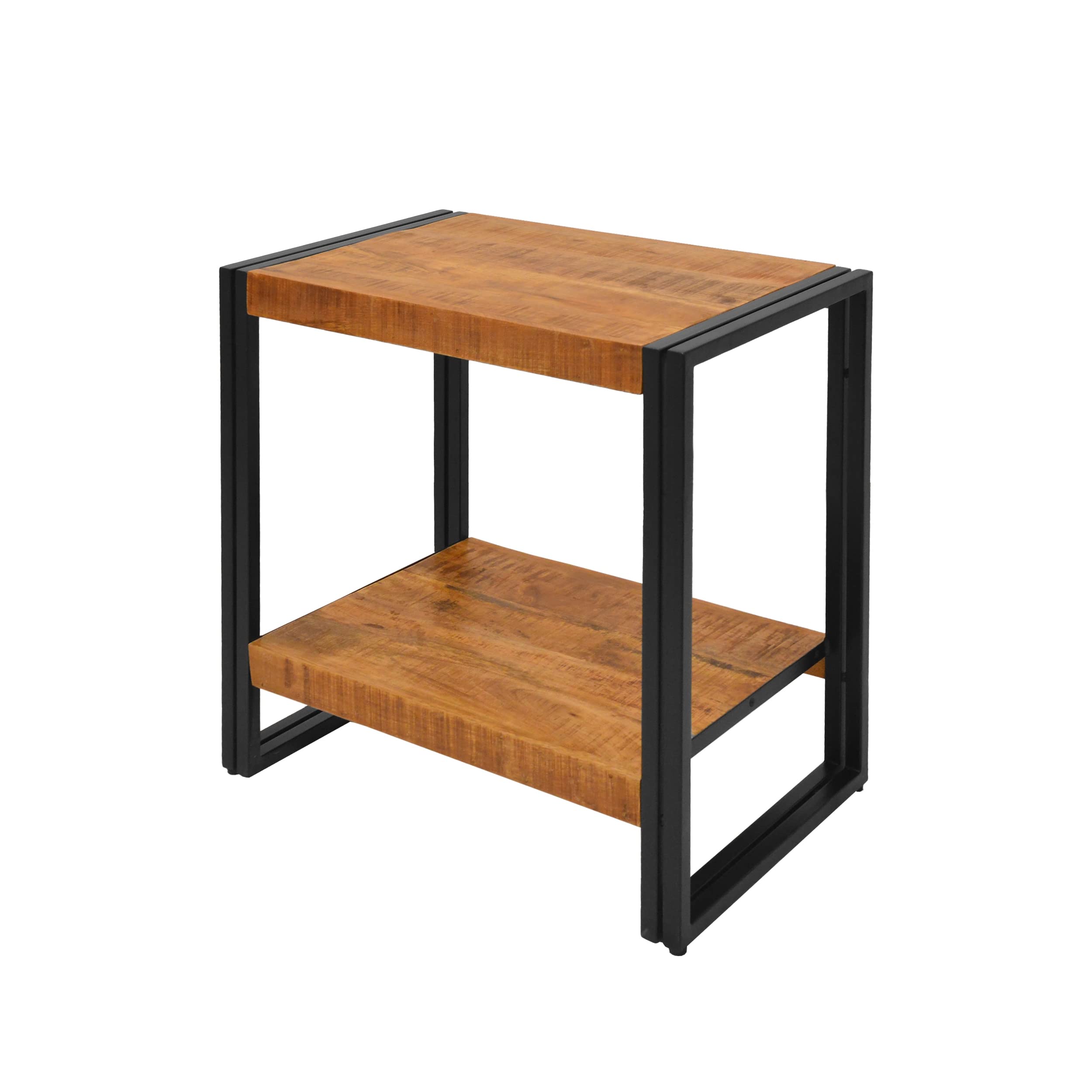 Photo 1 of The Urban Port 24-Inch Wooden Farmhouse Side Table with Open Compartment, Brown and Black