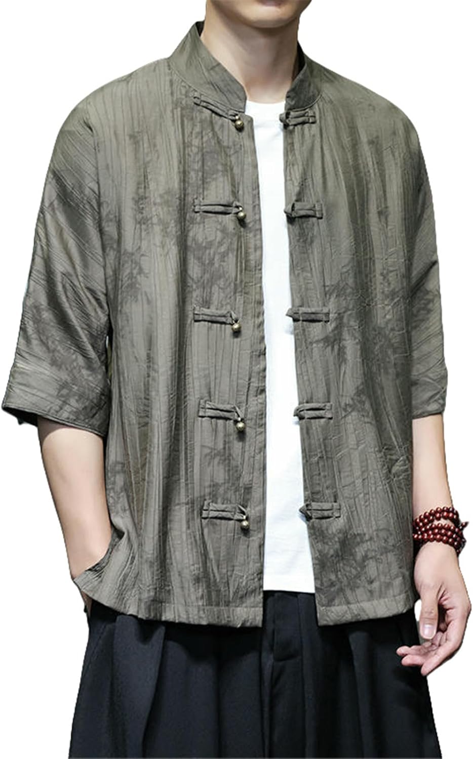 Men's Traditional Frog Buttons Short Sleeve Three Quarter Blouse