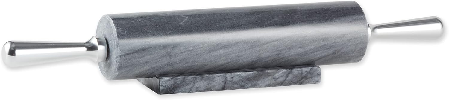 RSVP International Gray Marble Rolling Pin for Baking & Stand, 10" | Designed to Keep Pastry Dough Cold | Fondant, Pie Crust, Cookies, Pastries, Pasta, Pizza Dough, Biscuits