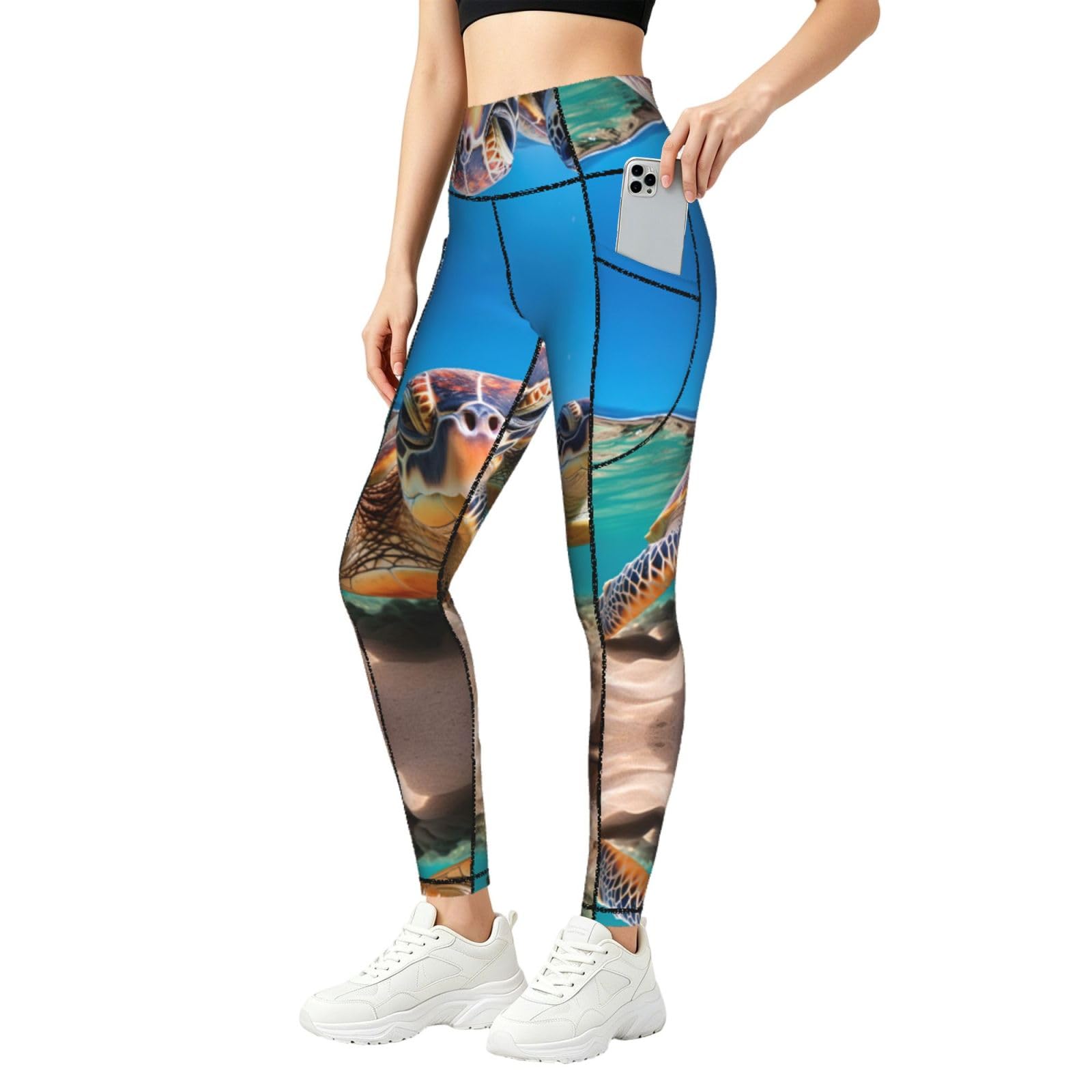 Leggings con estampado de tortugas anti-transparencias con bolsillos útiles 8