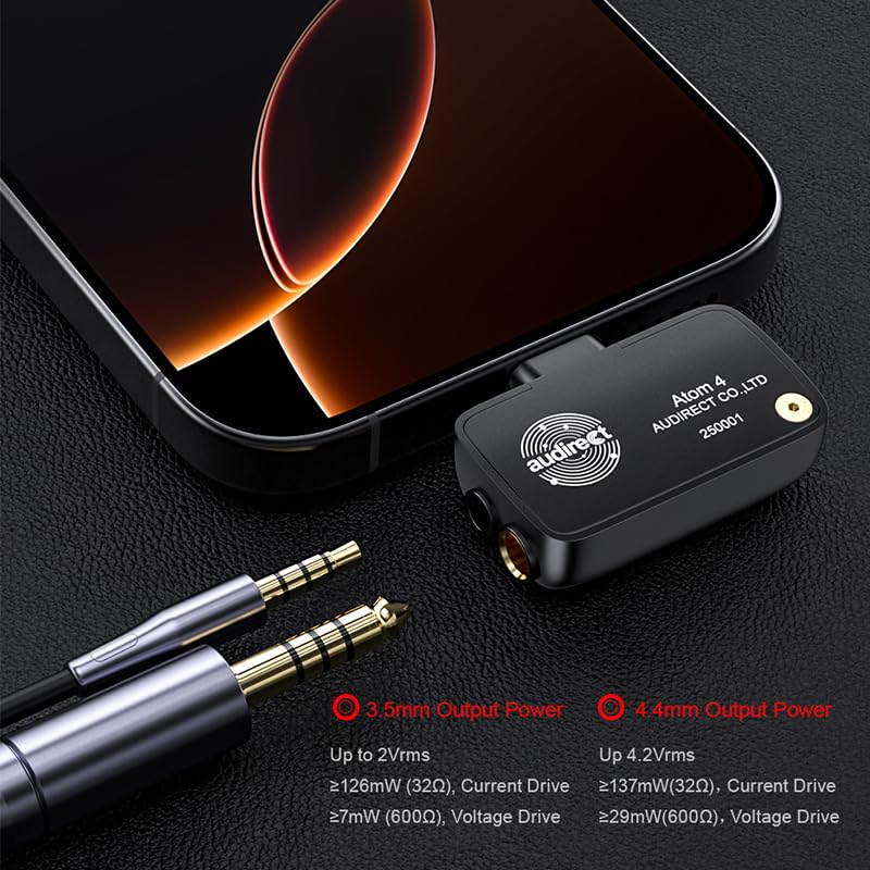 LEAUDIO Audirect Atom 4 Portable Audio DAC Amplifier ESS9281AC Pro Decoding chip Op-amp RT6863C*2 USB C to 3.5mm 4.4mm Outputs (Grey)