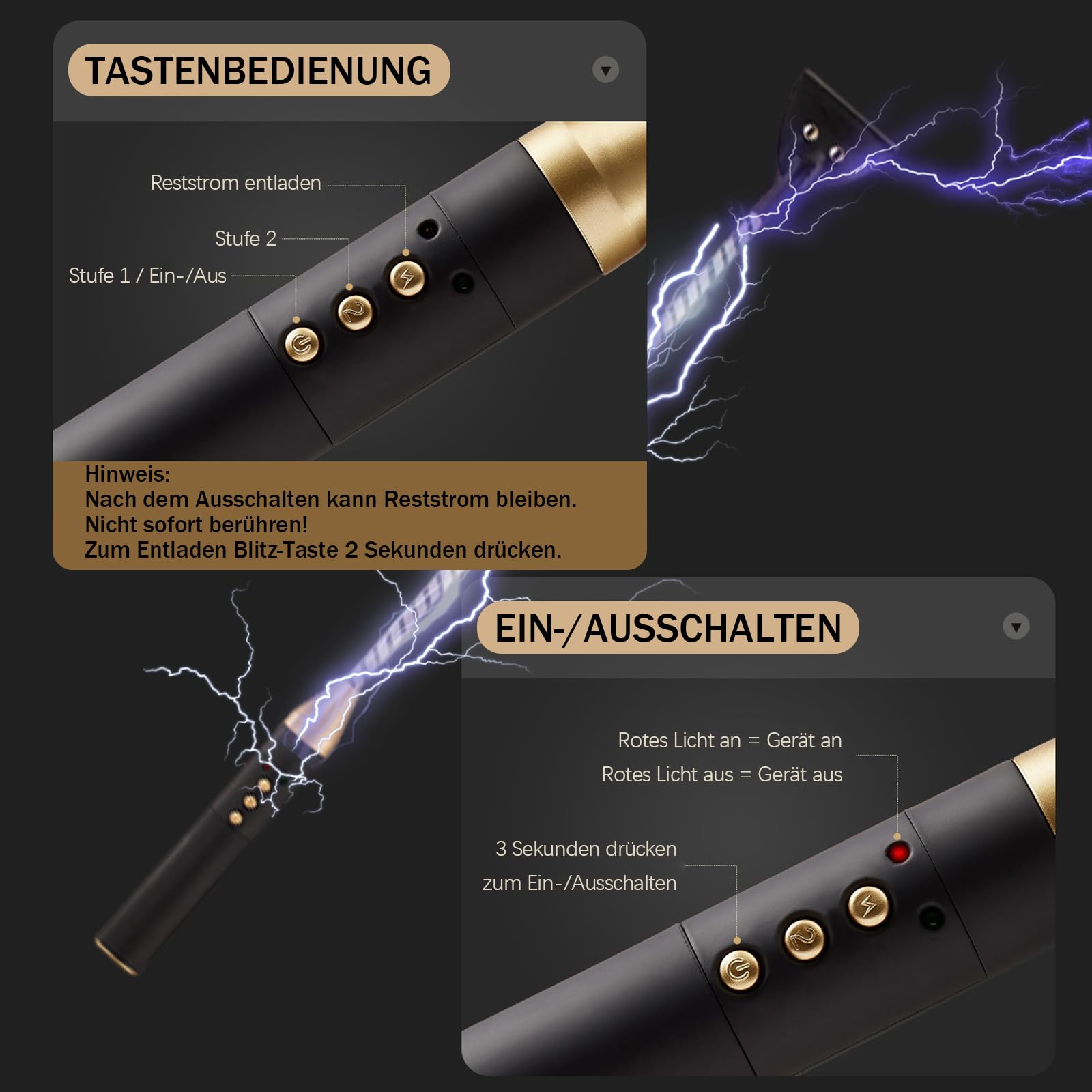 BDSM Elektroschock Spielzeug SM Foltergerät Schwarz Gold Verstellbares Elektrogerät für Intensives Rollenspiel Masturbation Extreme Bestrafung Erotisches Fetisch Toy für Männer Frauen Paare