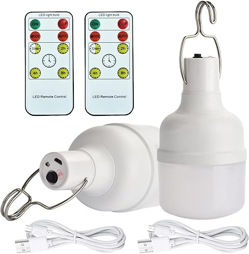 Miniatura 1 de FLRONGSUN Bombilla LED de luz de campamento portátil de 75-300 lúmenes, linterna tenue para interiores de 2000 mAh para gallinero, lámpara de