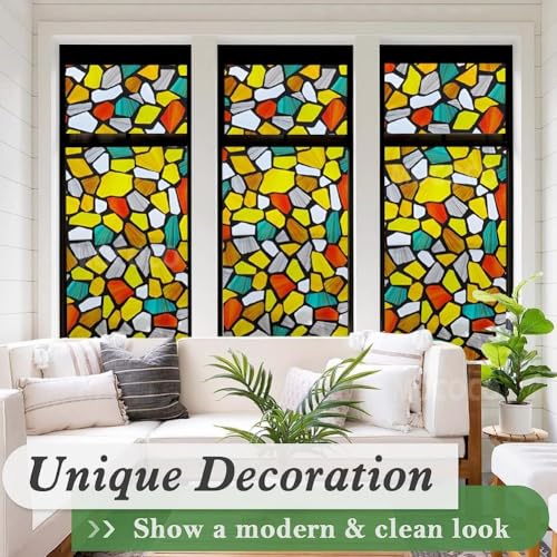 Image of MOCOCO Premium Vinyl Privacy Stained Window Glass Sticker (24x12 Inch) - Self-Adhesive Decorative Film Opaque Sheet Tint Wallpaper for Glass Cover Window, Door, Office, Home.| Anti-UV. 6D Stones