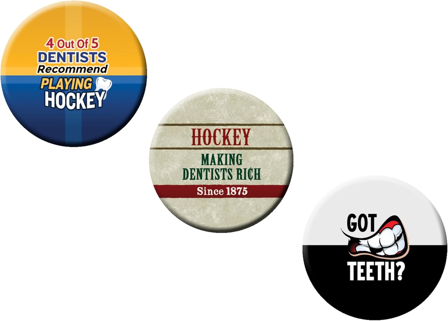 Hockey Dentist Mix 1.25 Inch Pinback Buttons, 120Box, 3 Designs