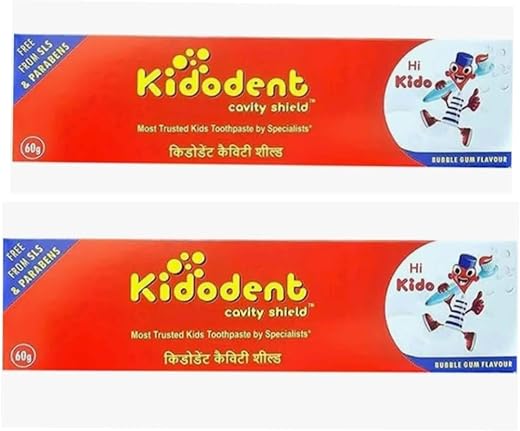 Kidodent toothpaste - kids Cavity Shield Dental Gel Bubblegum Flavour, 60g (Pack of [2]) - Strong Teeth &amp; Fresh Breath