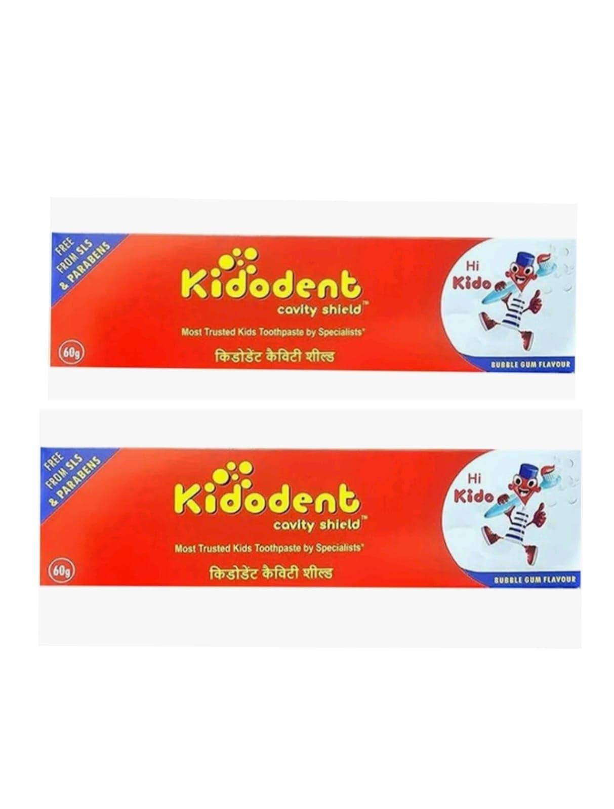 Kidodent toothpaste - kids Cavity Shield Dental Gel Bubblegum Flavour, 60g (Pack of [2]) - Strong Teeth & Fresh Breath