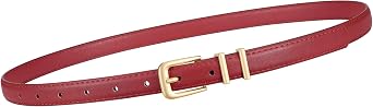 TRIWORKS Women Skinny Belt for Jeans Pants Dress Fashion Thin Faux Leather Belt with Gold Buckle
