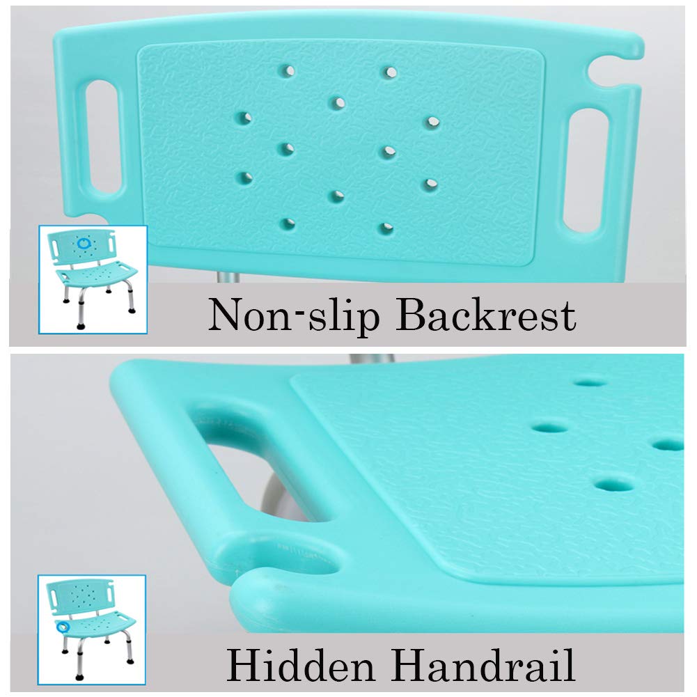 Silla de Ducha de Aluminio Regulable en Altura,Médico Taburete de Ducha Antideslizante con Respaldo y Reposabrazos,Brindar Asistencia para Ancianos y Discapacitados