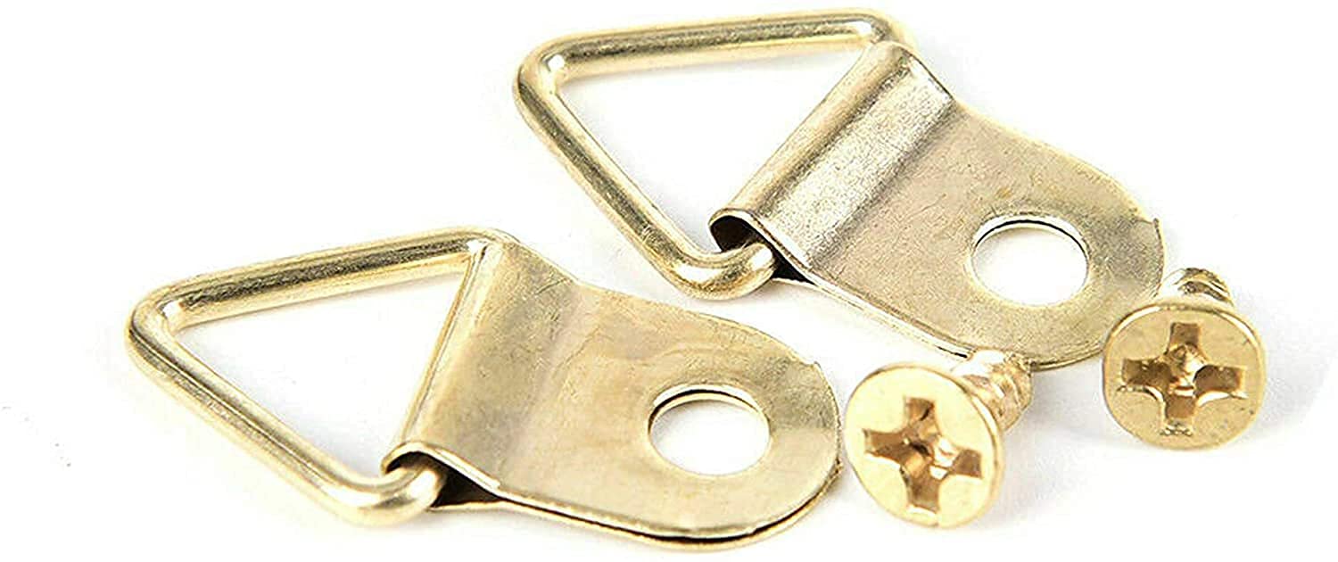 Hanture Golden Small Metal Photo Picture Frame Hook Hanger Triangle Ring Single Hole with Screws (P_10) - (100)