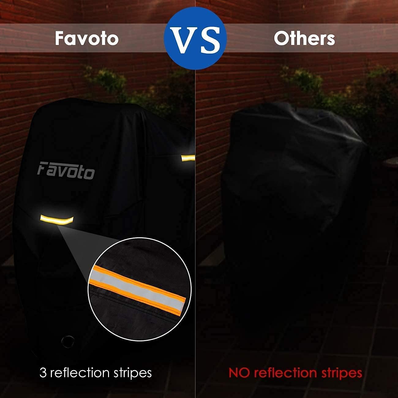 Favoto Motorcycle Cover 108" All Season with Night Reflective Stripes + Favoto Disc Lock Alarm for Motorcycle e-Bike Bicycle Scooter
