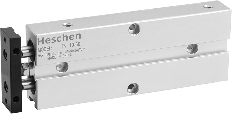 Heschen Double Rod Air Cylinder, TN10x60, 10mm Bore, 60mm Stroke, Double Acting Pneumatic Actuator with Magnetic Piston, 0.4° High Non-Rotation Precision for CNC, Robotics & Pick-and-Place Automation