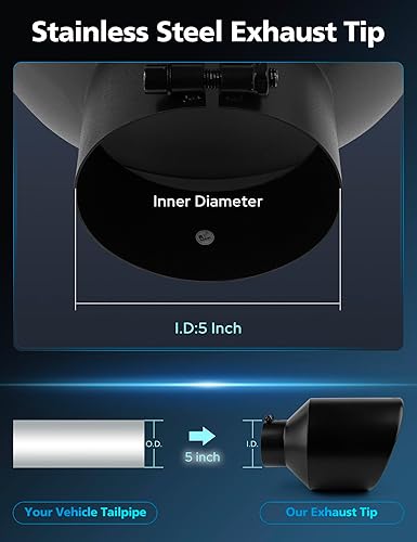 Miniatura 4 de RP Remarkable Power, punta de escape de 5" de entrada, 10" de salida, 15" de largo, borde laminado de acero inoxidable de 20 grados, punta de escape