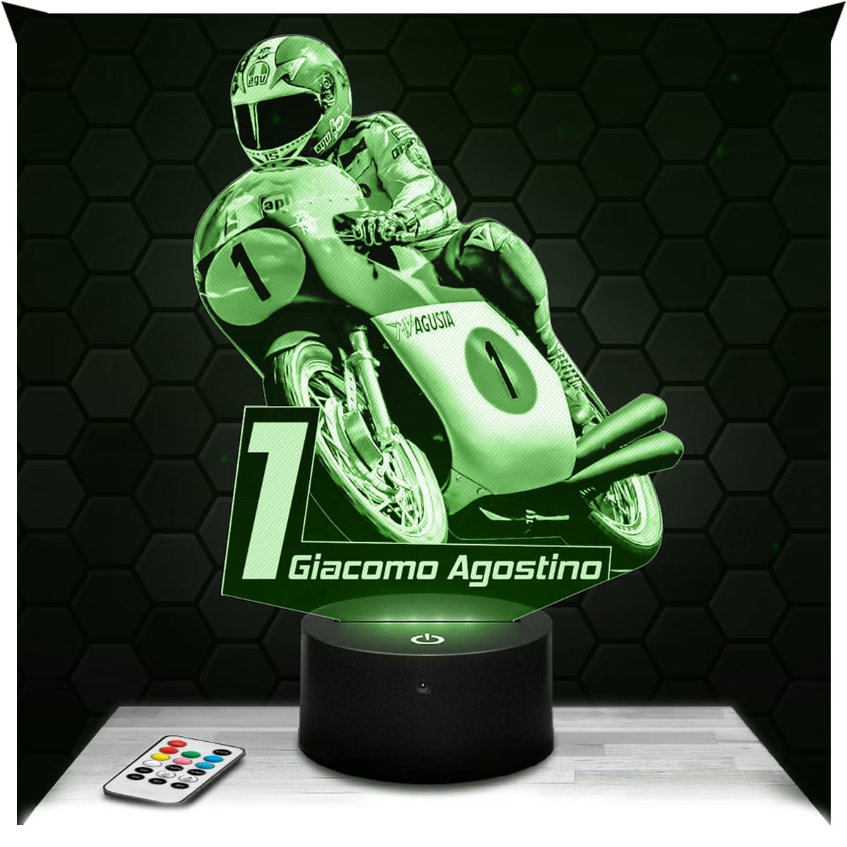 Lampephoto.fr - 3D Lamp Giacomo Agostini Motorcycle Rider, Touch LED Night Light, 3D Hologram Effect, Christmas Birthday Gift Idea for Men, Bedroom Decoration Object
