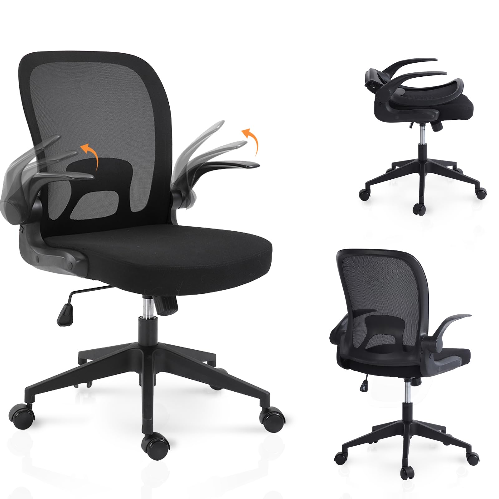 SAMERY Office Chair-Ergonomic Home Office Desk Chair with Flip-Up Arms/Foldable Backrest, Modern Comfy Mesh Executive Office Chair Computer Desk Chair Gaming Writing Foldable Chair (Black)