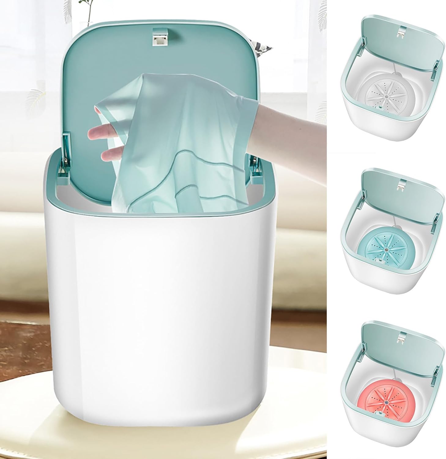 Mini Washing Machine Laundry Barrel Washers Underwear Socks Washer Portable Personal Rotating Turbine Washer Convenient For Home Dormitory (Pink)