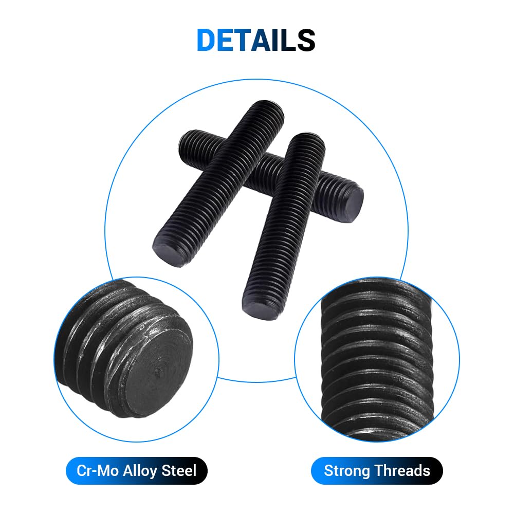 Lot de 5 tiges filetées M12 x 100 mm, en acier au carbone de grade 10.9, finition oxyde noir, longues tiges filetées pour fixations de maintenance industrielle de meubles
