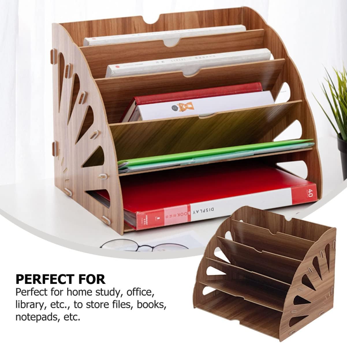 Cabilock 1pc Fan-shaped Book Rack for Office Wooden Study Bookshelf Document Storage Shelf