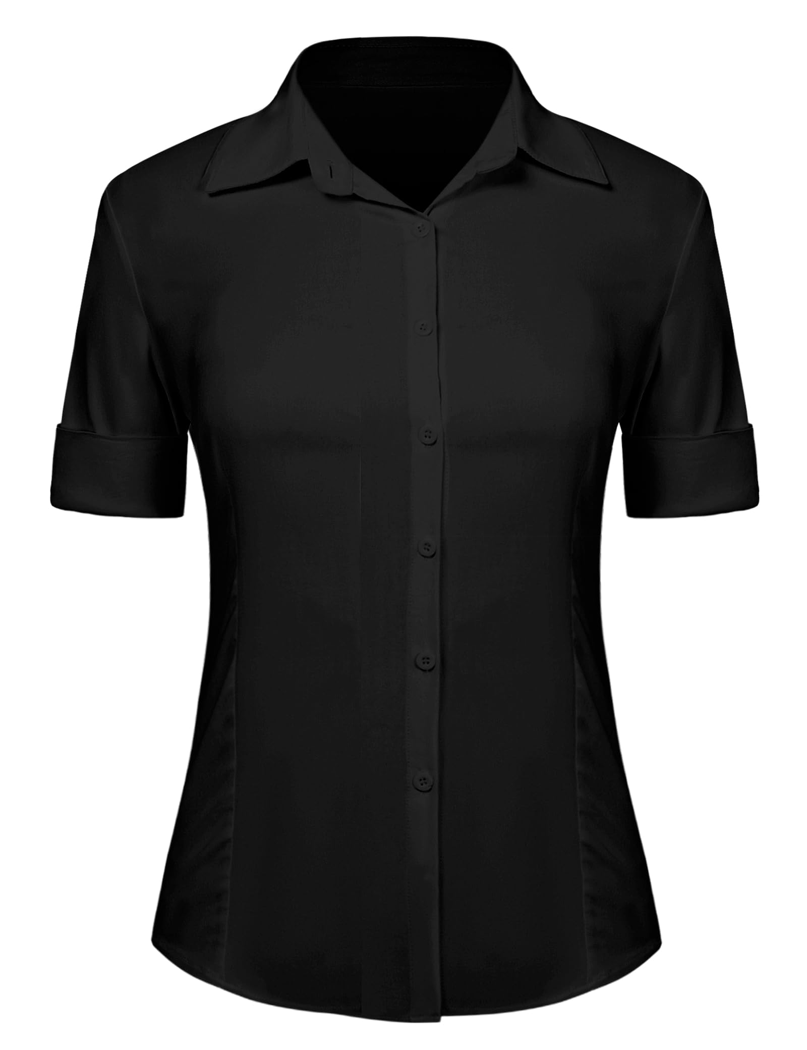 Irevial Camisa Mujer Manga Corta Elegante Camiseta Slim Fit con Botones Básica Shirt Casual Blusa de Trabajo Verano Ideal para Oficina