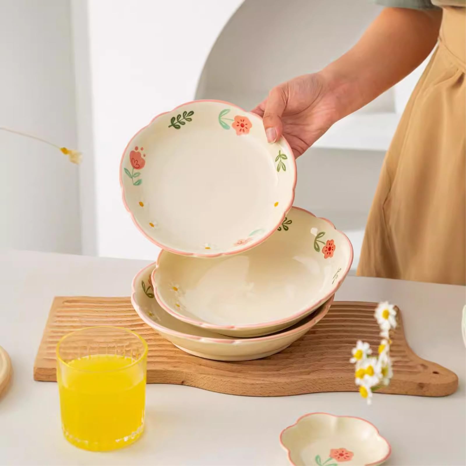 Śliczne ceramiczne naczynia podszkliwne z kwiatami ze świeżą i wykwintną osobowością - 25 cm dwuuszna miska do zupy