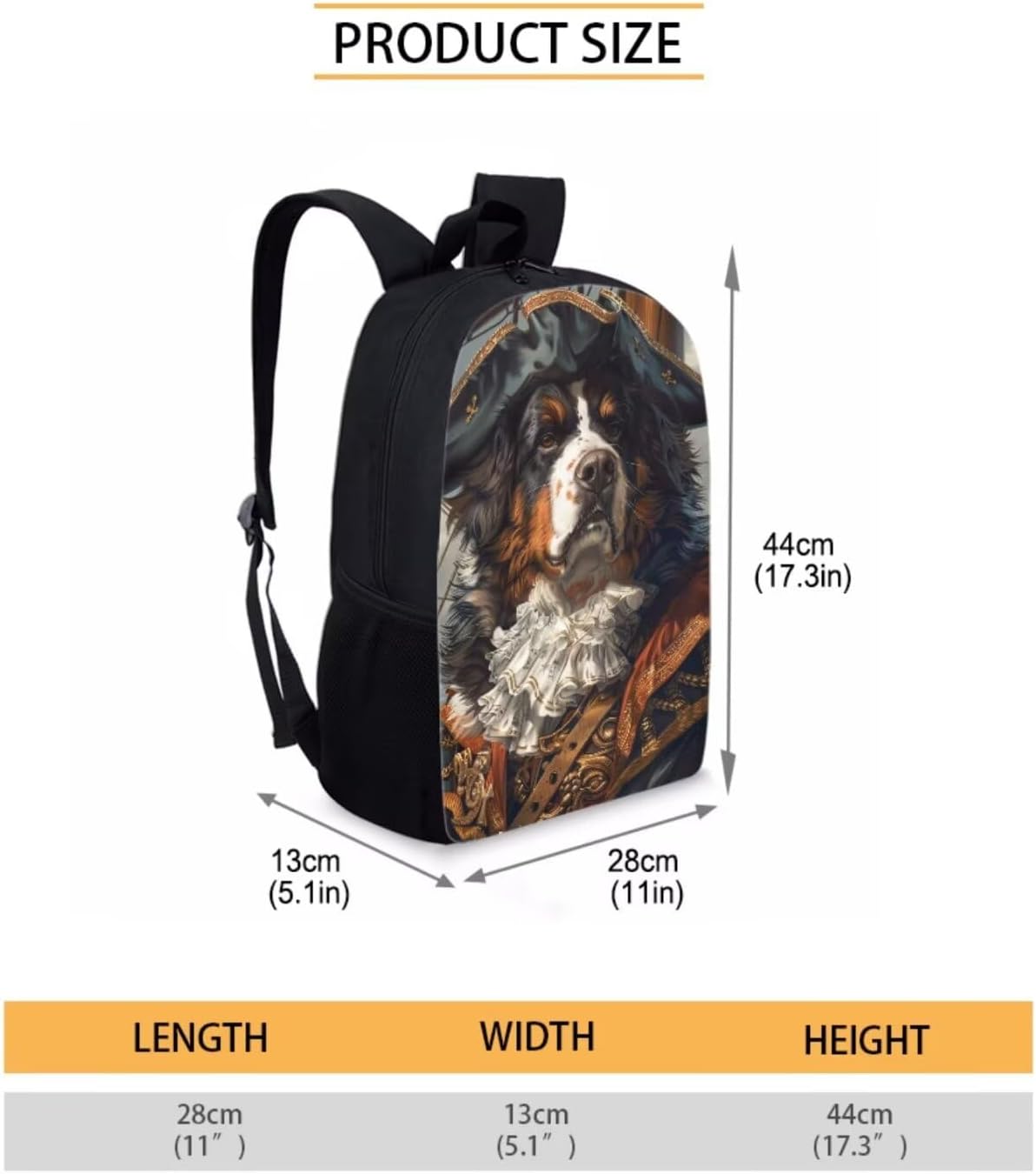 17 Inch Animal Print School Backpack And Lunch Box Set for Kids Funny Pirate Bernese Mountain Dog Backpack for Boys Girl Sturdy School Bag with Insulated Lunchbox Pencil Case Student Bookbag