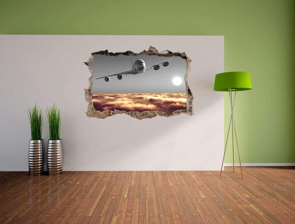 Pegatinas de Pared rotas 3D Airplane over sea of ​​clouds calcomanías murales extraíbles decoración de Sala de Arte de Vinilo para Sala de Estar Dormitorio Cocina 80x120cm