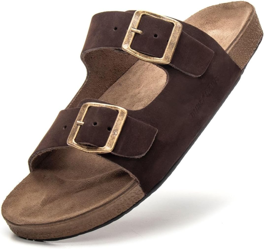 Sandália Conforto Casual de Couro Masculino Burly Heads Nobuck Café