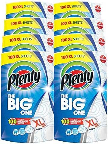 Plenty Extra Large Kitchen Roll, 100-Piece(Packs of 8 )