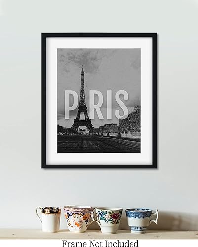 Miniatura 7 de Arte de pared blanco y negro de la Torre Eiffel de París, decoración de habitación de Francia, destino de viaje urbano, decoración del hogar, gran