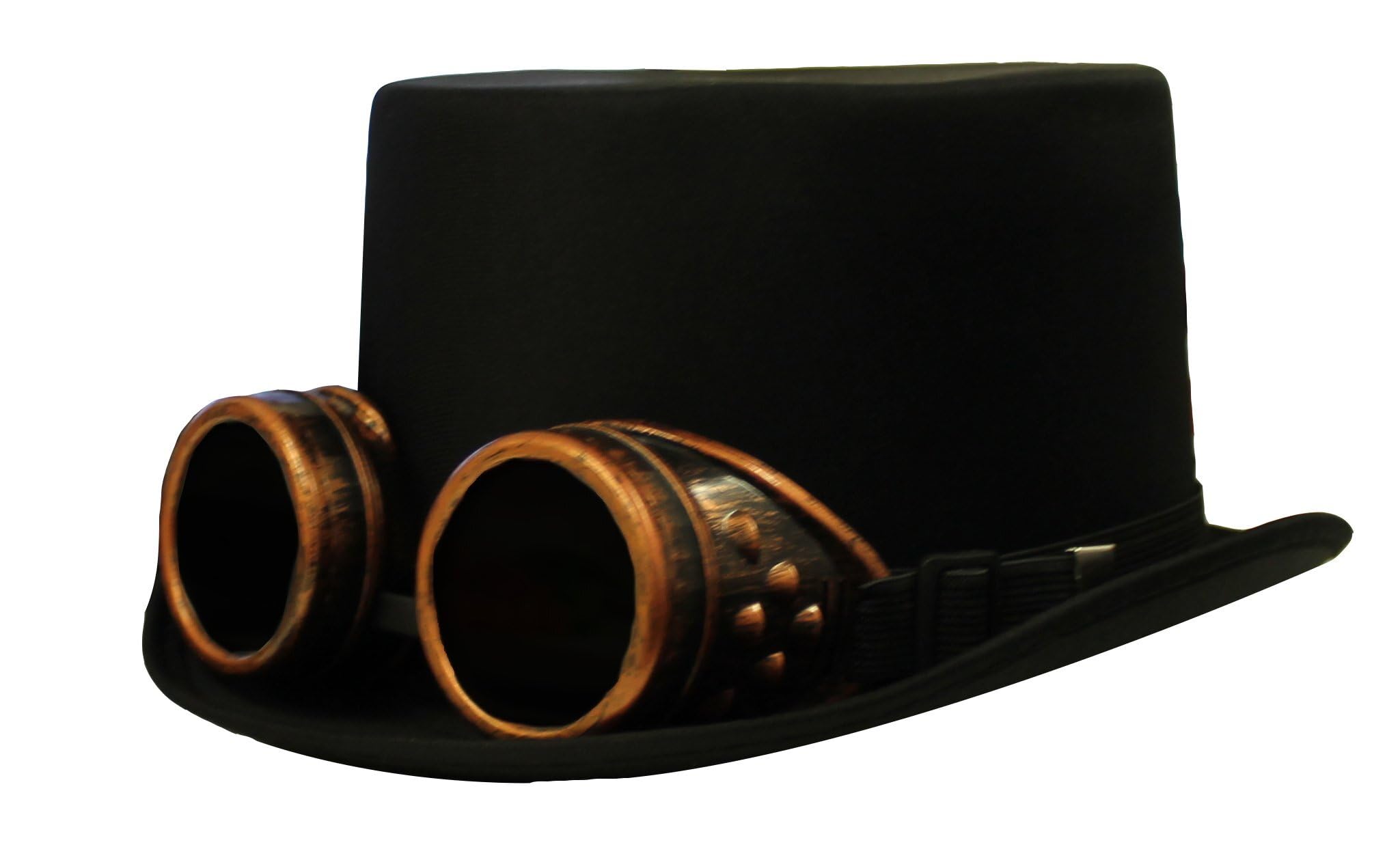 Steampunk Black Satin Top Hat with Goggles - Adults Gothic Fancy Dress Victorian Accessory Festival Halloween - Bronze
