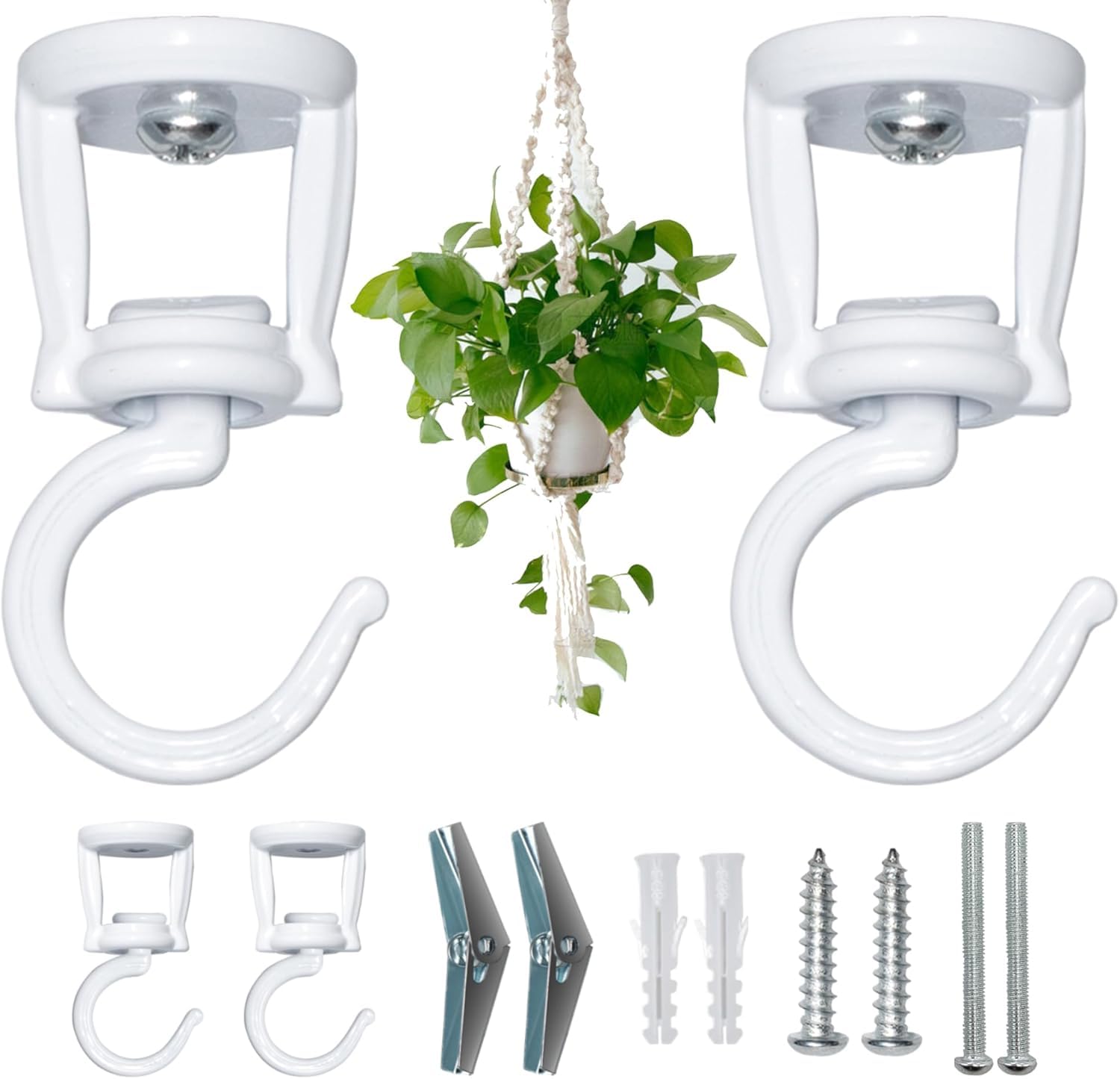 2 Piezas Gancho Techo para Colgar Plantas, Gancho Pared Macetas, Colgador Plantas Pared Exterior Interior, Blanco Soporte Plantas Colgantes para Macetas, Campanillas de Viento, Comederos de Pájaros
