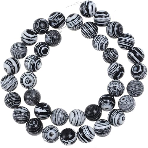 Miniatura 6 de Cuentas redondas sueltas de malaquita natural en blanco y negro de 0.236 pulgadas (0.236 in), pulsera de piedra de cristal, accesorios para