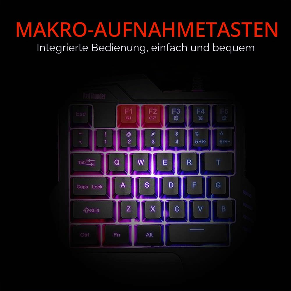RedThunder Einhand-Gaming-Tastatur mit RGB-Hintergrundbeleuchtung und 35 Tasten Tragbare Mini Ergonomischer Gamecontroller für PC PS4 Xbox Gamer.