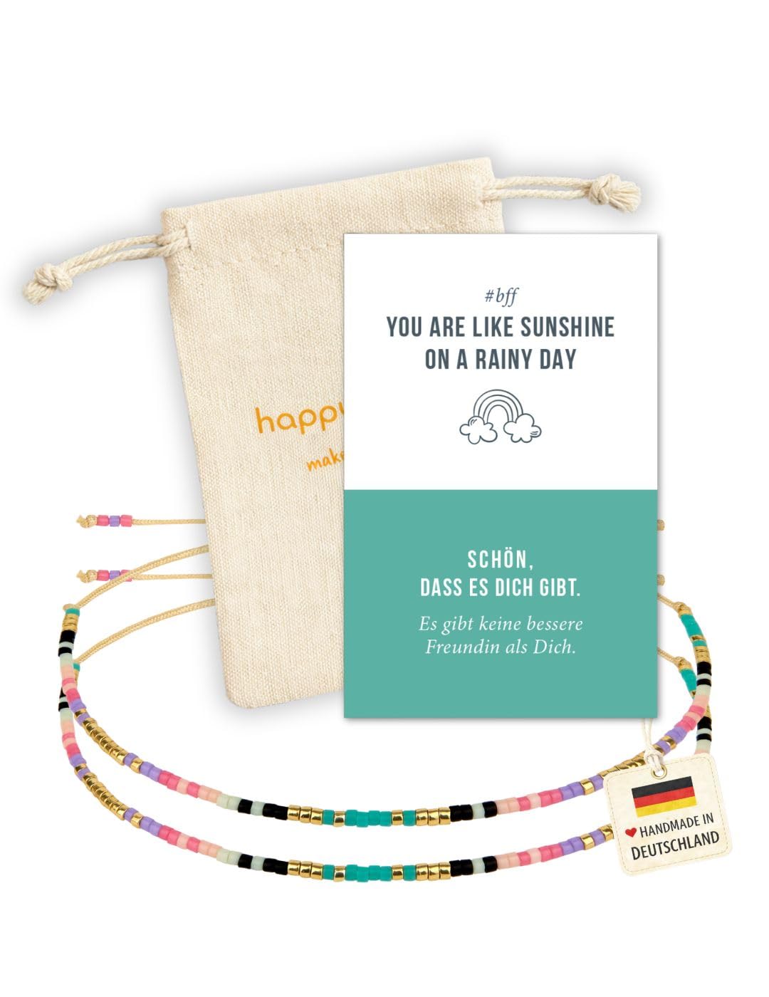 happymaker Freundschaftsarmbänder für 2, bff Armbänder, Miyuki Perlenarmbänder mit Geschenkkarte und Geschenkverpackung als beste Freundin Geschenk, handgefertigt in Deutschland