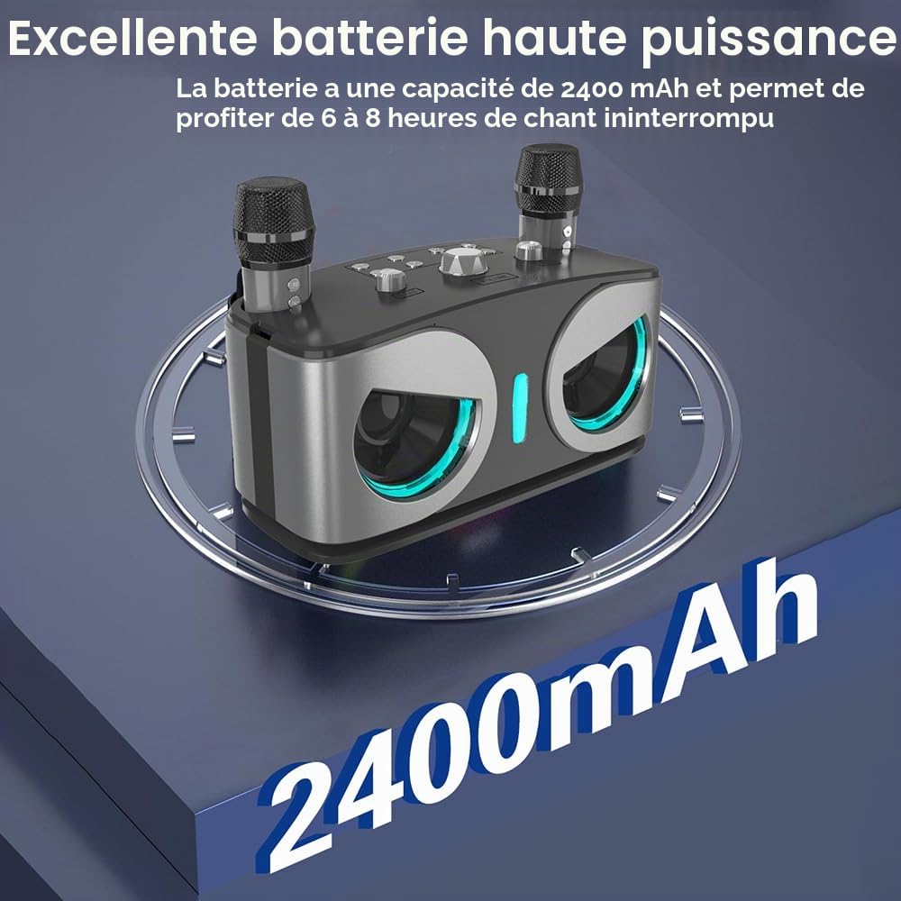 Machine de Karaoké avec 2 Microphones,Enceinte Karaoke 2 Micro Sans Fil pour Adultes Enfants,Portable Baffle Bluetooth Partybox avec Lumières Disco pour Les Réunions de Famille/Le Camping en Plein Air