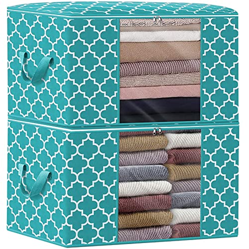 WISELIFE Storage Bags 100L 2-Pack Large Blanket Clothes Organization and Storage Containers for Bedding, Comforters, Foldable Organizer with Reinforced Handle, Clear Window, Sturdy Zippers, Black