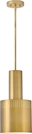 Lark Casey Small Pendant Light, Modern Profile, Perforated Details, 1-6" and 2-12" Down Rods, Lacquered Brass Finish