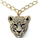 Unique Leopard Golden Head Sparkly Rhinestone Pendant Wild Jaguar Necklace for Her or Him Father's Day, Halloween