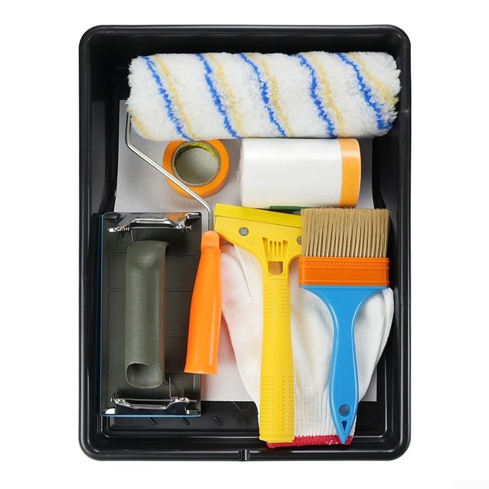 Set di pennelli a rullo, vassoio per pittura da parete, kit di strumenti per pittura con pennelli in lattice per decorazione di interni e applicazione di emulsione