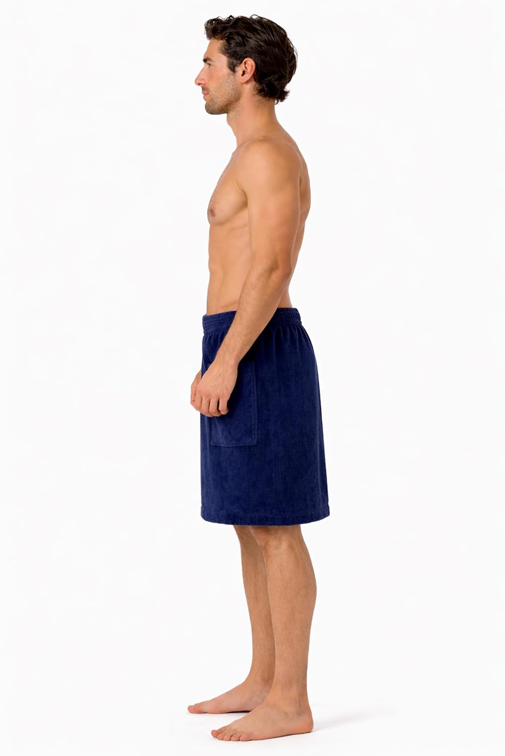 Turkish Cotton Terry Velour Adjustable Body Wrap Towel for Men (Navy Blue, One Size)