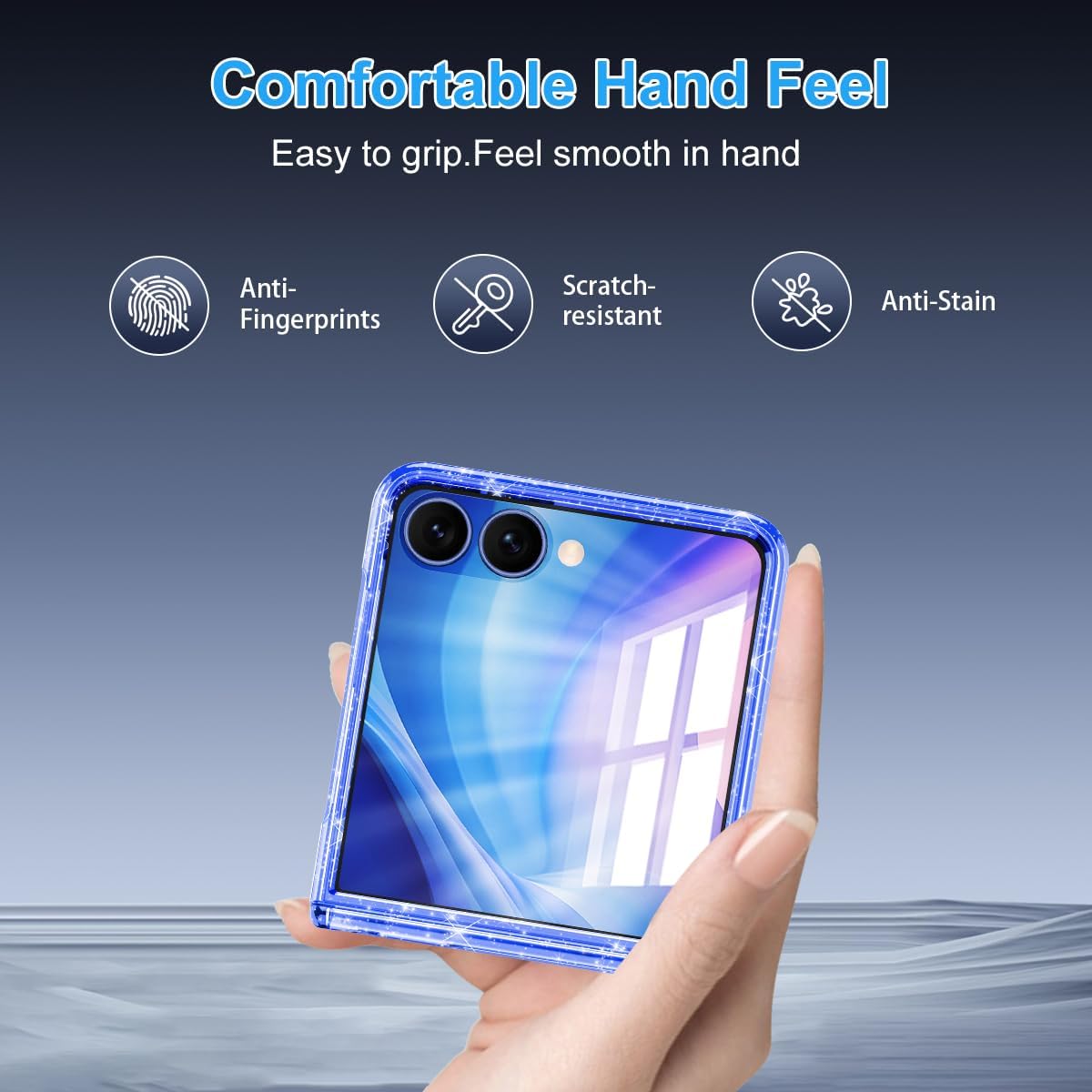 for Galaxy Z Flip 7 Case, [Compatible with MagSafe][Built-in Screen Protector][360 Rotatable Stand][Hinge Protection], Hard PC Slim Fit Shockproof Case for Samsung Z Flip 7, Glitter Blue
