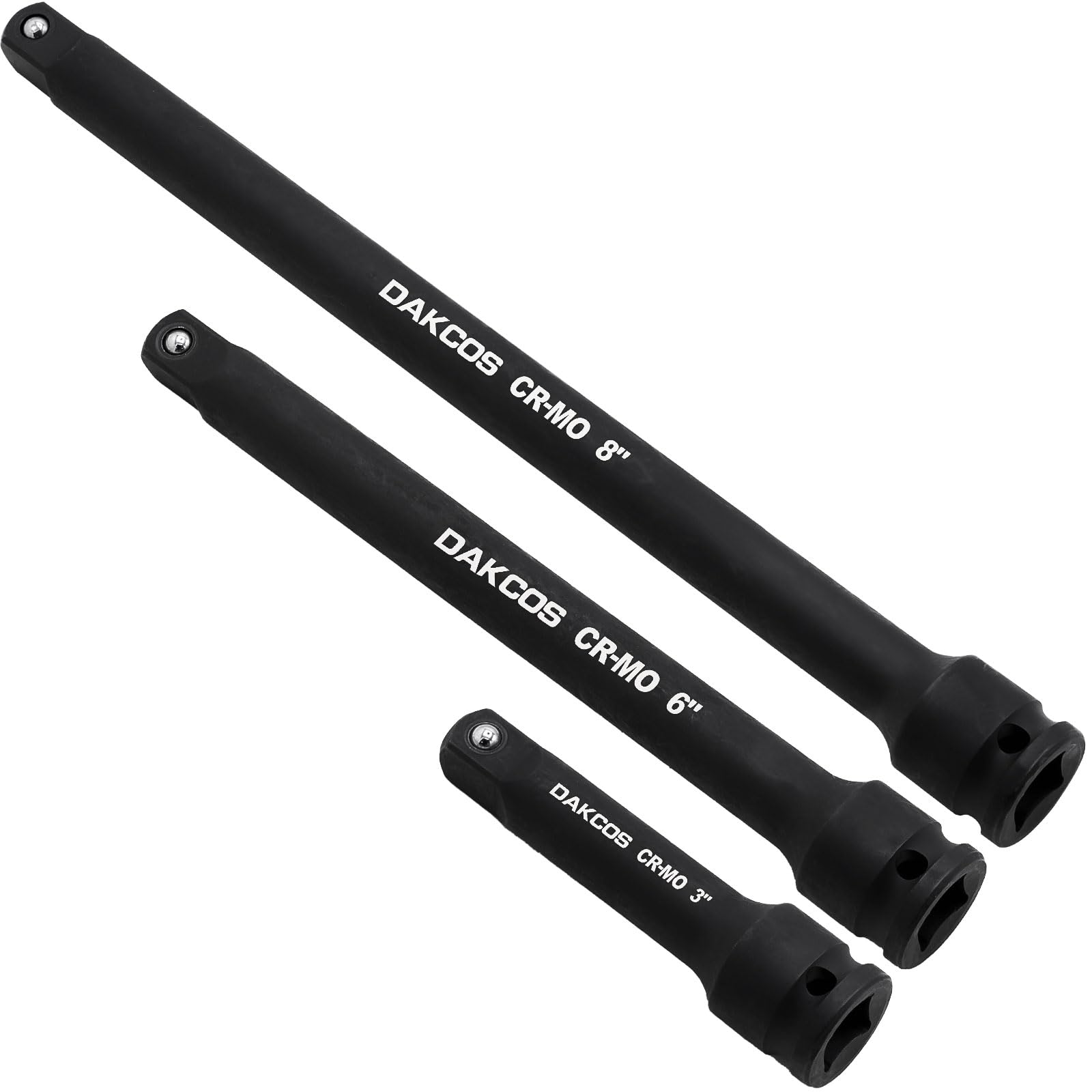 Dakcos Black 3/8" Impact Socket Extension Bar Set, 3 Pieces Extensions Socket Tool, Cr-Mo With Phosphating
